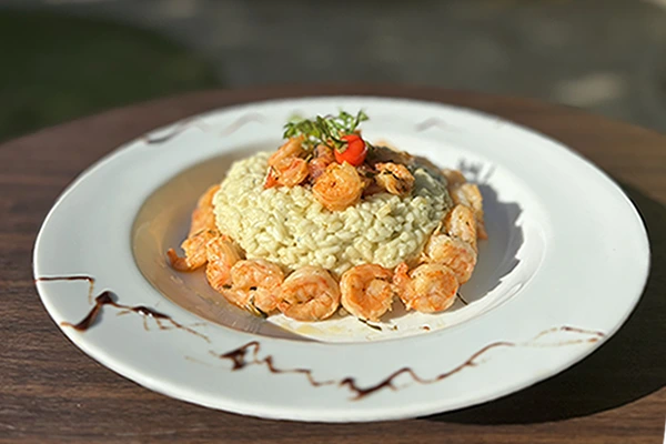 Rioto de Gorgonzola com camarão do Restaurante Maracajú Porto de Galinhas